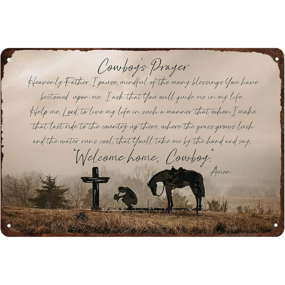 Vintage Signs Cowboy's Prayer Metal Tin Sign Poster For Bedroom Living Room Man Cave Kitchen Bathroom Toilet Office Art Wall Decoration Plaque Gift 12x8 Inch