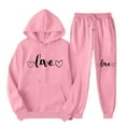 thumbnail image 2 of Womens 2 Piece Outfits Fall Casual Linen Pants Set for Women Pink Women's Fashion Sports Casual Coat Long Pants Hooded Sweater Pants Set Long Sleeve Hooded Set, 2 of 7