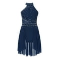 thumbnail image 3 of Lejafay Kids Girls Sleeveless Mock Neck Ice Skating Ballet Latin Dress Shiny Sequins Rhinestones Navy Blue 8, 3 of 7