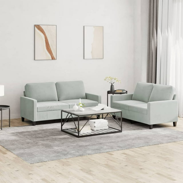 vidaXL Ensemble de 2 Pcs de Canapé avec Coussins Velours Gris Clair