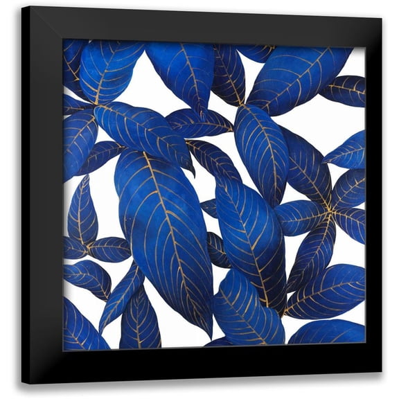 Atelier B Art Studio 12x12 Black Modern Framed Museum Art Print Titled - Abstract Modern Blue Leaves