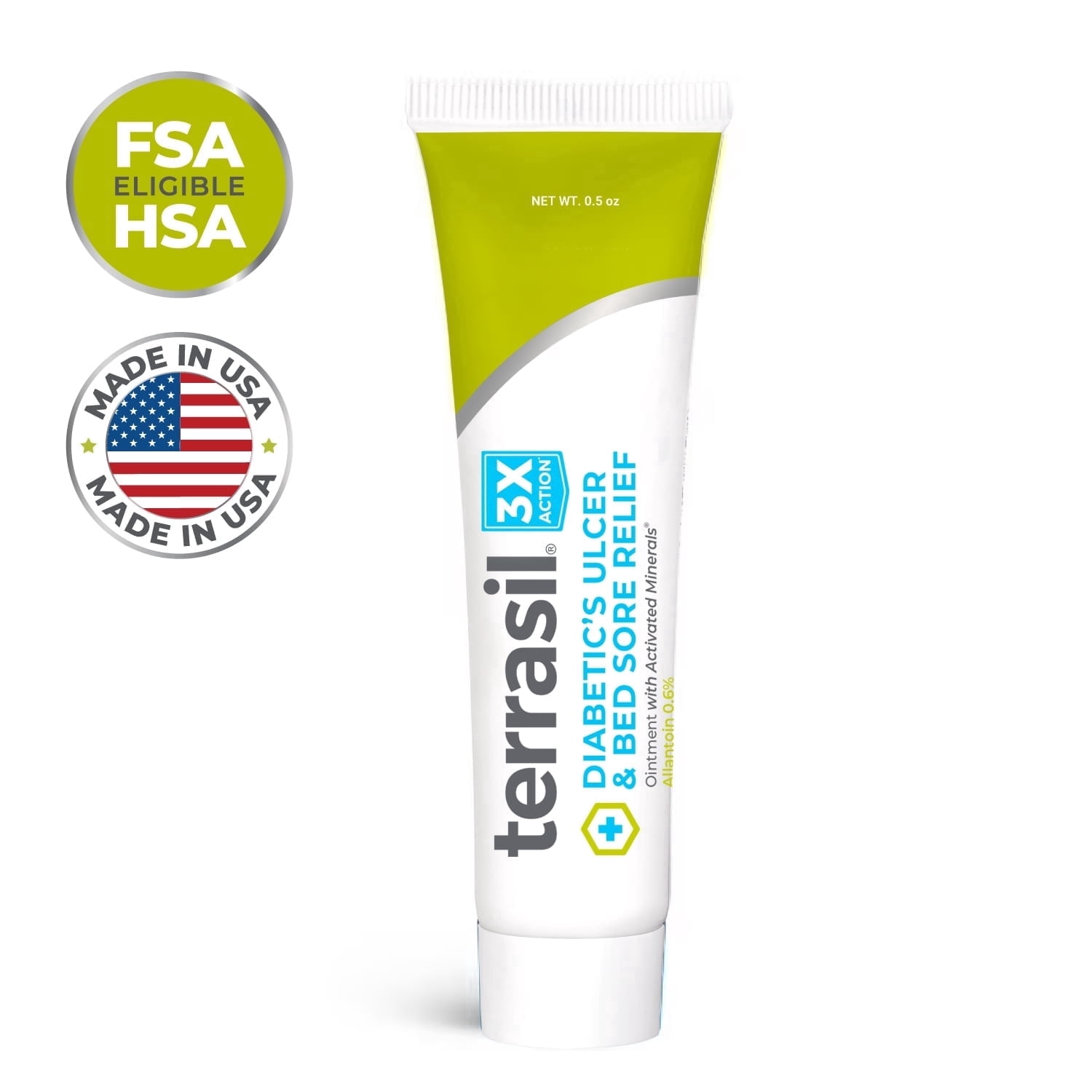 Terrasil Diabetic Ulcer & Bed Sore Relief Treatment Cream, Natural Activated Minerals, 14gm Tube