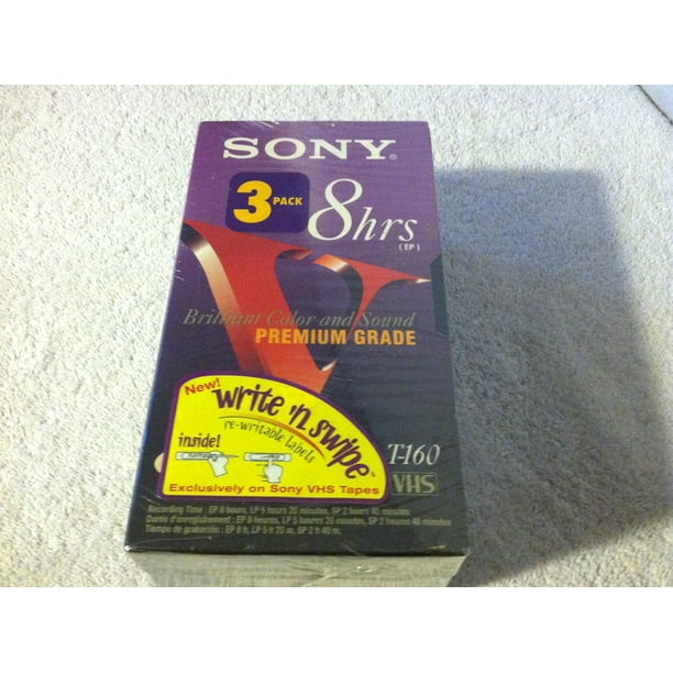 Cintas VHS Sony T-160VF Premium Grade 8 horas (EP), paquete de 3