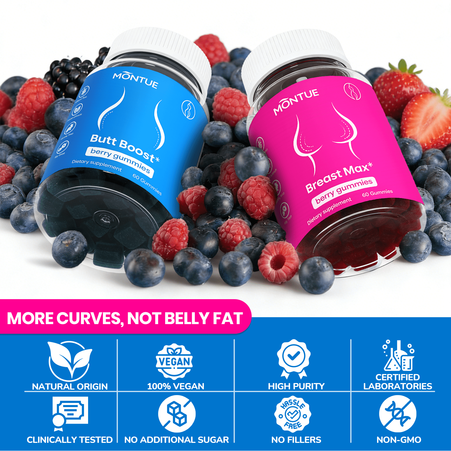 BFQN Top & Peach Support Multivitamin Gummies Combo Pack for Women – with Herbal Extracts & Essential Vitamins, Berry Flavor, 2-Pack (120 Gummies)
