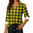thumbnail image 2 of Women Loose Button up Shirts Striped Print Rolled Long Sleeve Lapel Collar Lightweight Casual Blouses Tunic Tops(Yellow,M), 2 of 6