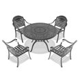 thumbnail image 3 of 5-Piece Set Of Cast Aluminum Patio Furniture With Blue Cushions, 3 of 9