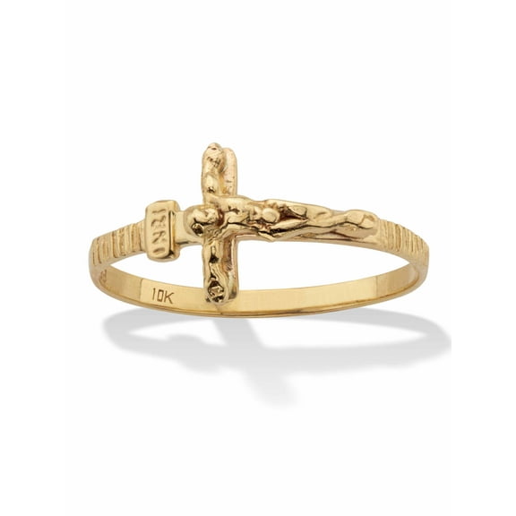 PalmBeach Jewelry Stackable Crucifix Ring 10K Solid Yellow Gold