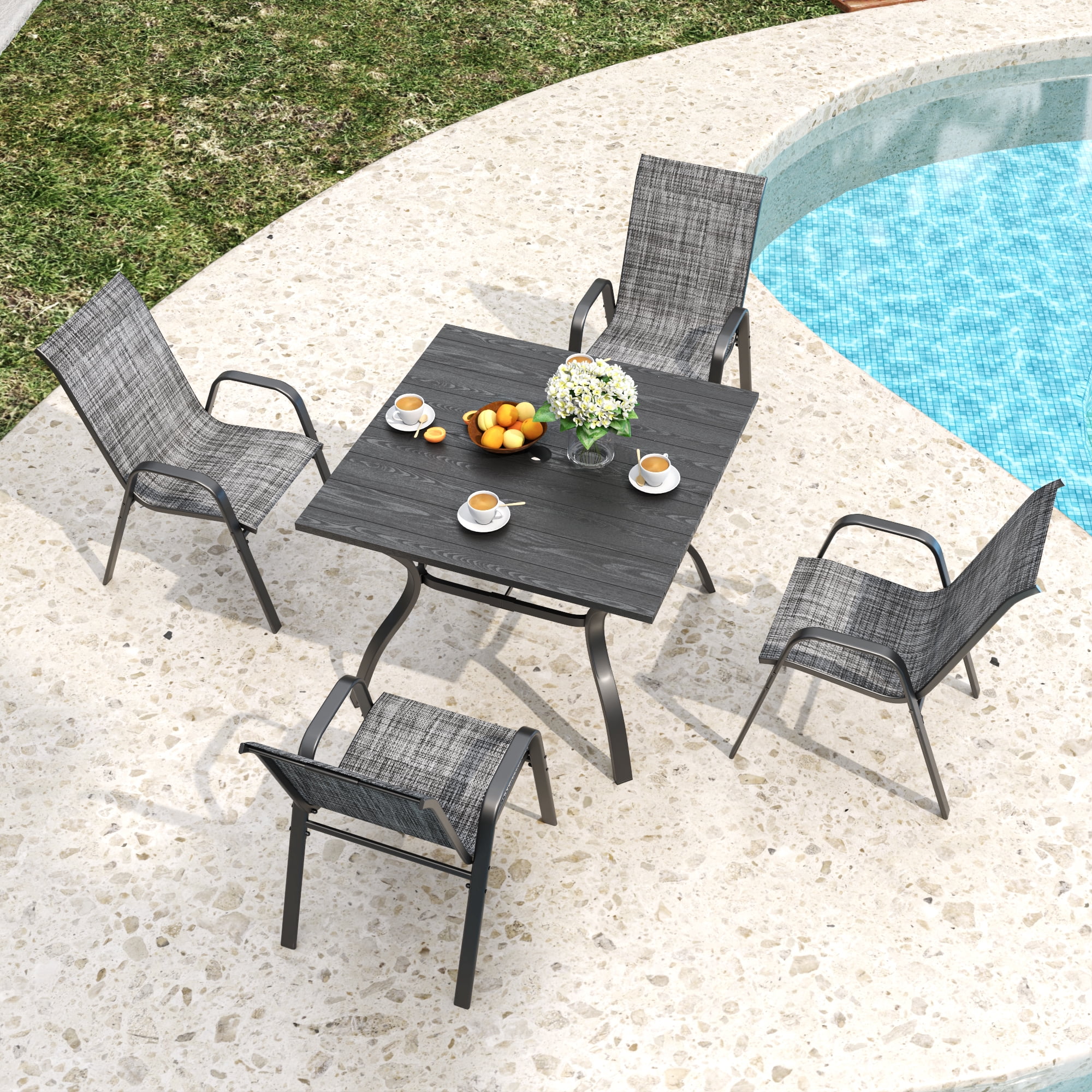 4-Piece Outdoor Dining Chair with Wide Ergonomic Seat, 350 lb Capacity Heavy Duty Metal Frame, Waterproof Teslin Fabric & Rust-Resistant, Ergonomic Lumbar Support for Patio, Gray