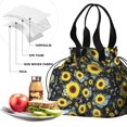 thumbnail image 4 of Sunflower and Flower Black Pattern Drawstring Insulated Lunch Bag for Women, Stain-Resistant Large Lunch Tote with Multi-Pockets for Work Office, 4 of 6