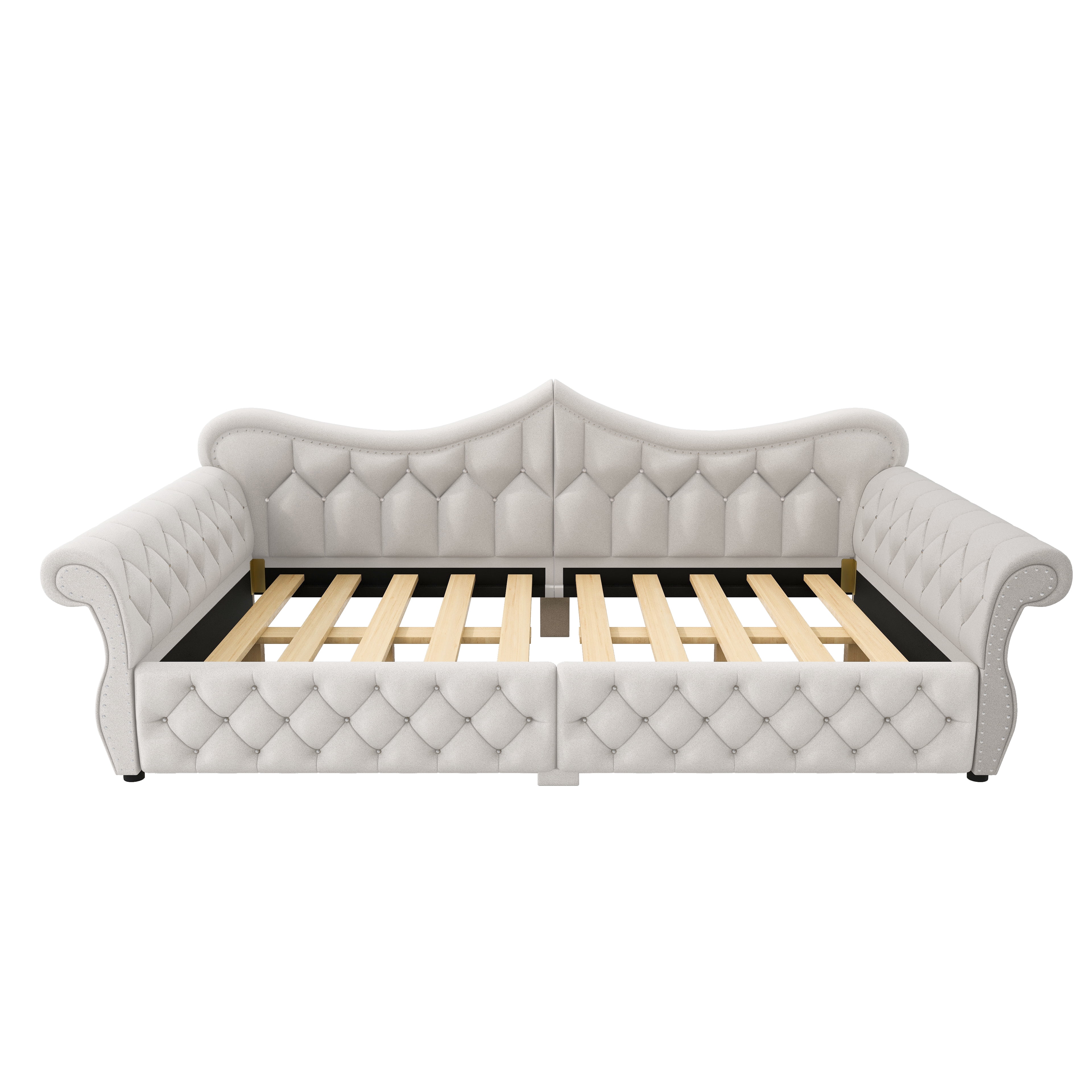 Euroco Upholstery Queen Size Daybed, Sofa Bed with LED Light, Beige
