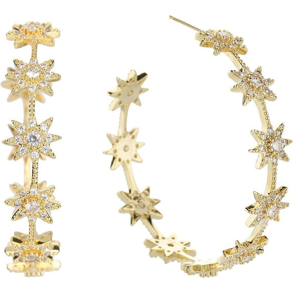 Gold Plated Micro Pave Sunburst Hoop Earring, Giorgio Bergamo