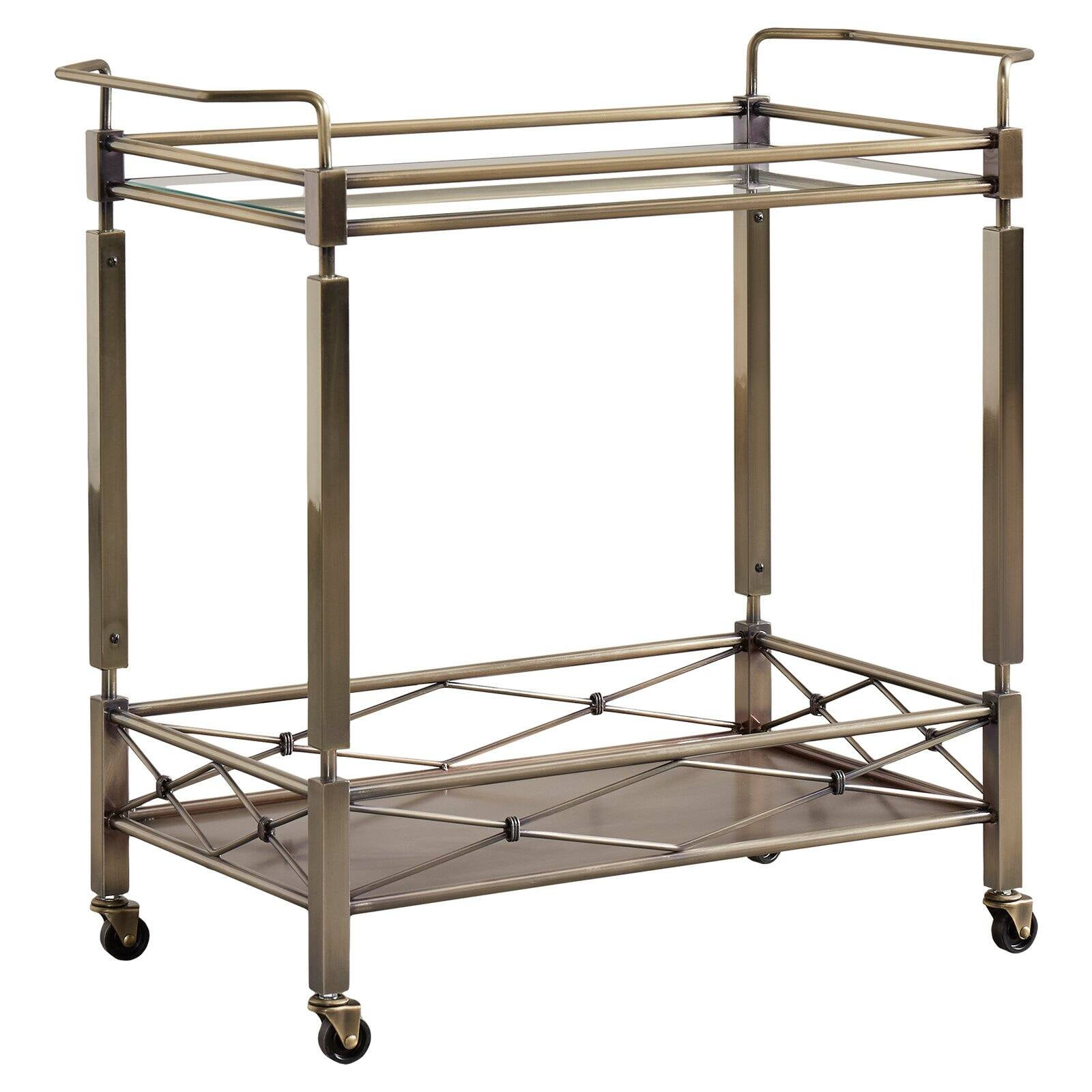 Chelsea Lane Matte Black Mirror Glass Top Metal Bar Cart