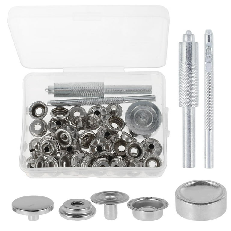 fING 100pc Silver Button Thickened Snap Fasteners Kit Metal Copper