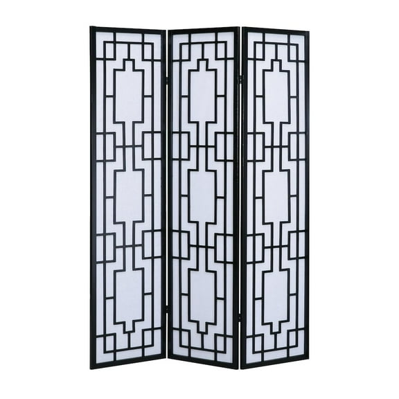 Roundhill Furniture Sudoku Paper and Wood 3-Panel Room Divider Screen in Black