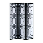 Roundhill Furniture Sudoku Paper and Wood 3-Panel Room Divider Screen in Black