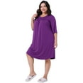 thumbnail image 3 of DARING DIVA Women's Plus Size 3/4 Sleeve Lace Crew Neck Comfy Nightgown 2X Purple, 3 of 6
