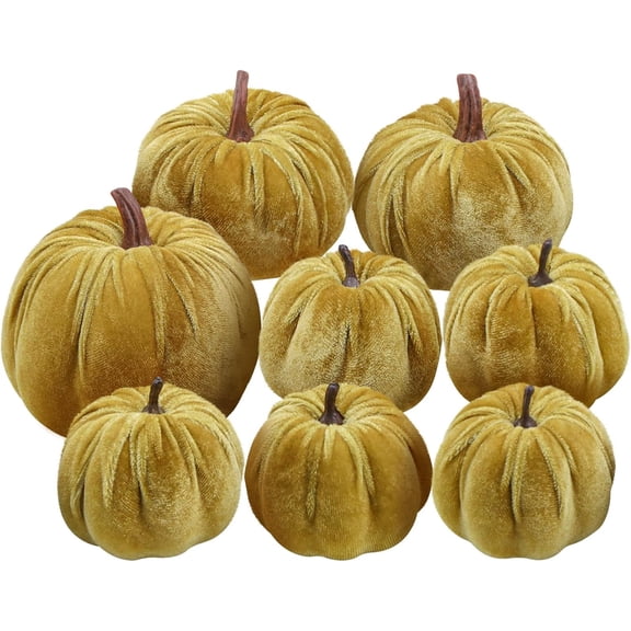 8pcs Artificial Pumpkins Halloween Decorations Velvet Fake Fabric Pumpkin Assorted Sizes Brown Fall Harvest Table Decor Farmhouse Decorations for Home