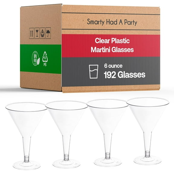 Large 6oz Clear Plastic Martini Glasses, Pack of 192 - Durable, Reusable, and Stylish Drinkware for Cocktails, Champagne, Margaritas, and More - Perfect for Parties, Weddings & Catering