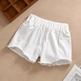 thumbnail image 6 of Liyamei Girls Distressed Denim Shorts with Elastic Waist for Summer Play Size 3-11,White, 6 of 7