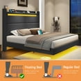 thumbnail image 6 of Merluxy Floating Queen Bed Frame with LED Lights, Upholstered Platform Bed with Charing Station & Storage Wingback Headboard, Easy Assembly, Dark Grey, 6 of 9