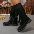 thumbnail image 5 of Lovzfmll Cowboy Boots for Women, Western Fringe Knee High Mid Heel, Low Heel Round Toe Cowgirl Boots Fall Black Boots, 5 of 9