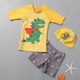 thumbnail image 5 of Rggeeun Child Boys Swimsuit Set 3Pc Cartoon Dinosaur Pattern Short Sleeve Crew Neck Top & Elastic Waist Above Knee Trunks with Hat for Summer Beach Wear Classic Swim Wear,Multicolor,7-8 Years, 5 of 6