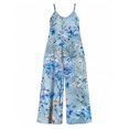 thumbnail image 7 of Women's Flowy Wide Leg Jumpsuit Light Blue Blossoms Summer Beach Casual Sleeveless Rompers with Pockets, 7 of 7