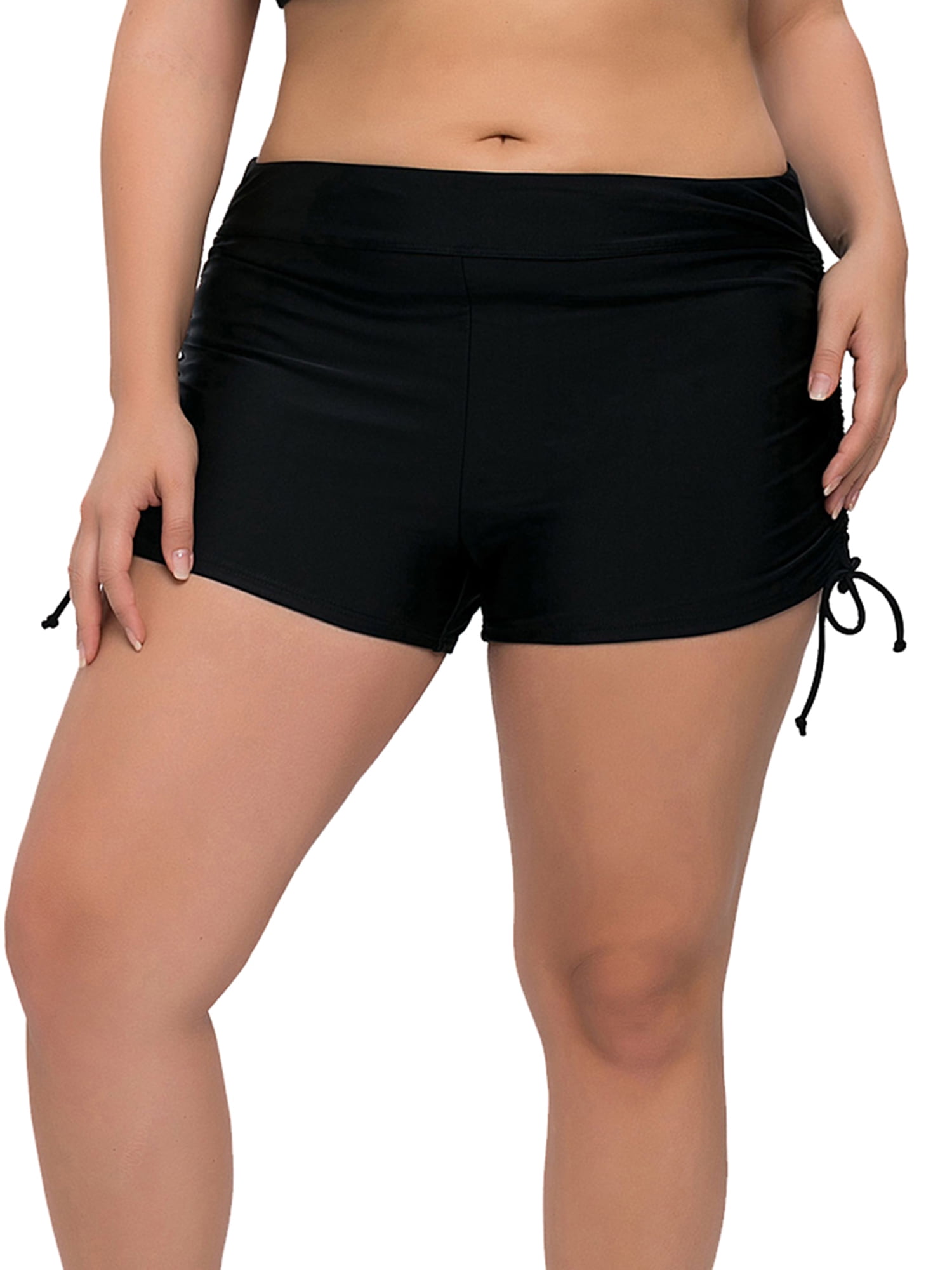 Asoul Womens Pius Size High Waisted Swim Bottoms Side Drawstring Board