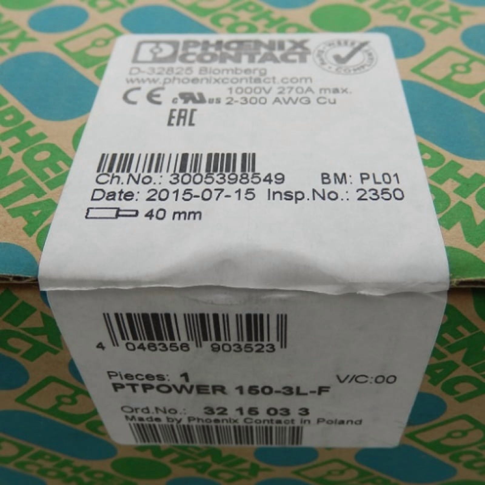 Phoenix Contact High-Current Terminal Block 1000V 270A PTPOWER 150-3L-F 3215033