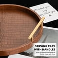 thumbnail image 3 of MODE HOME Modern Round Tray Set of 2, Crocodile Leather Decorative Trays with Polished Gold Handles for Coffee Table, Ottoman & Home Decor - Brown, 3 of 7