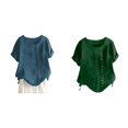 thumbnail image 1 of (2-Pack) Rinsvye Women's Solid Color Round Long Sleeve Women Running Neck Raglan Sleeve Hem Womens Graphic Long Sleeve T Shirts Slit Loose Short Sleeve Button Decoration Casual Tops T Shirt, 1 of 4