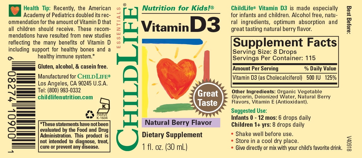 Childlife Essentials Vitamin D3 Liquid Drops Natural Berry