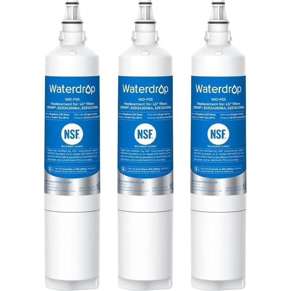 Waterdrop F03 Refrigerator Water Filter Replacement for LG® LT600P® , fml-2, KENMORECLEAR® 46-9990, KENMORE® 9990, 5231JA2006B, RWF1000A, LFX25960ST, LSC27931ST, 3 Filters