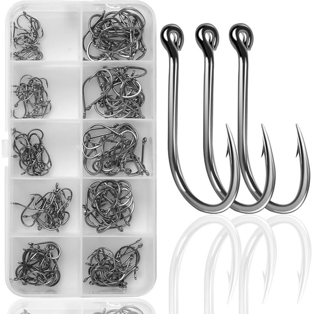 czcpp-Emperoch 200 Pcs Small Fishing Hooks, 10 Sizes(3#-12#) Strong Sharp Fishhook with Barbs, High Carbon Steel Eyed Fish Hooks with Plastic Box for Salterwater Freshwater