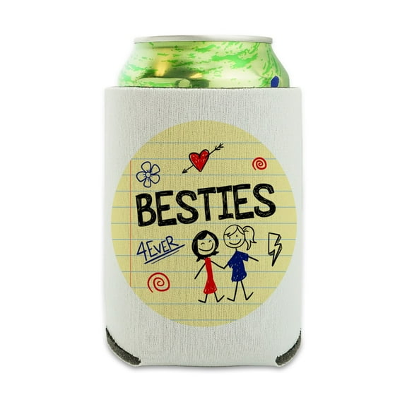 Besties Best Friends Can Cooler - Drink Sleeve Hugger Collapsible Insulator - Beverage Insulated Holder