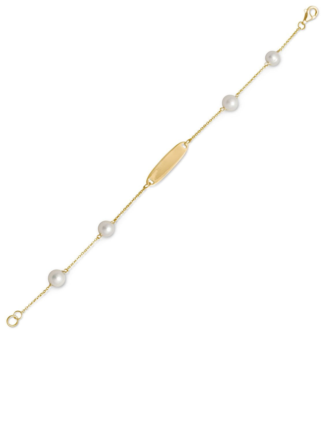 Cultured Freshwater Pearl Bracelet with ID Plate 14k Gold-plated Sterling Silver 
