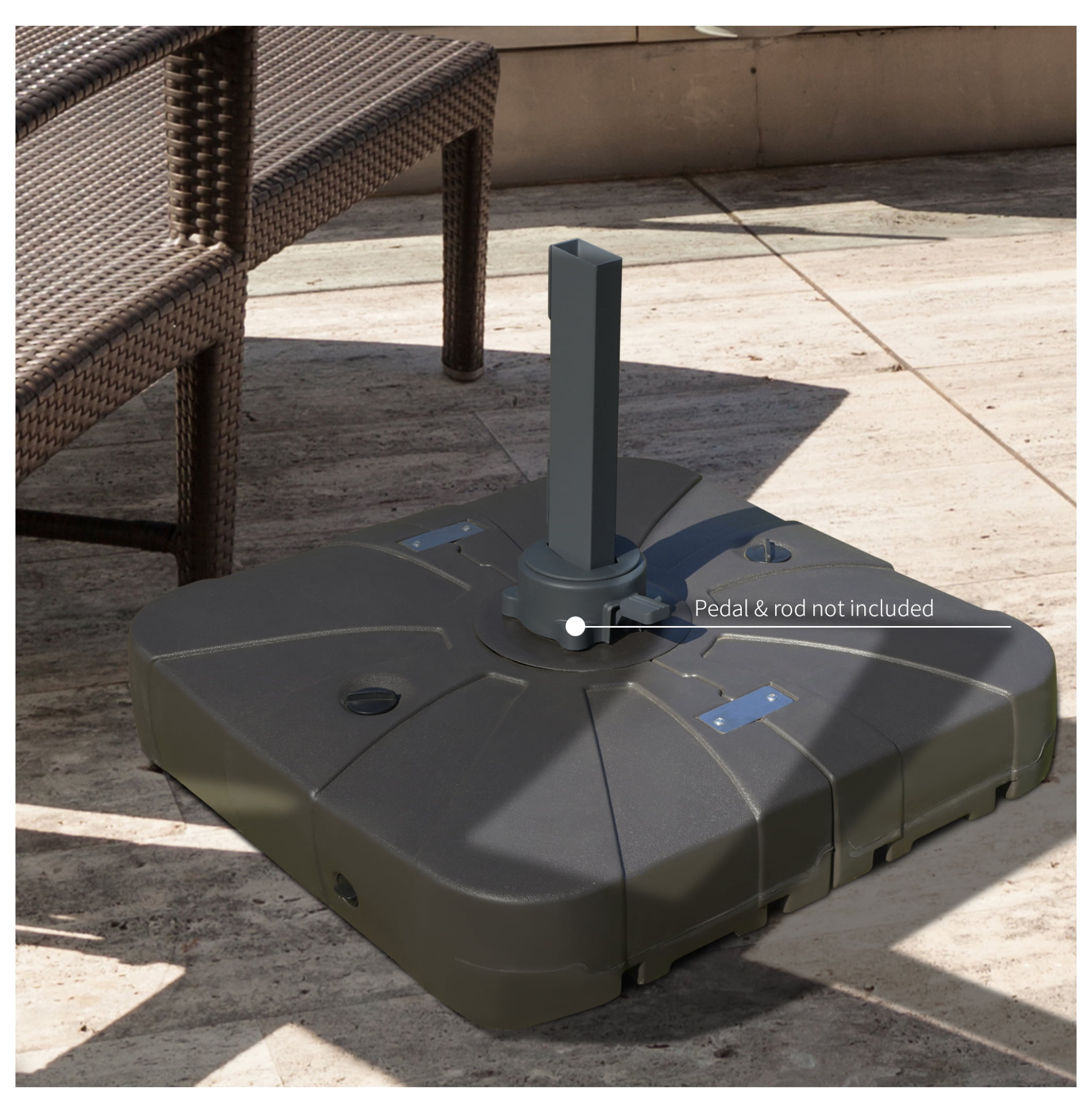 Square Cantilever Patio Umbrella Base with 4 Wheels for Easy Moving, Heavy Duty Umbrella Stand Weight, 330 lb Capacity Sand or 286 lb Capacity Water, Coffee