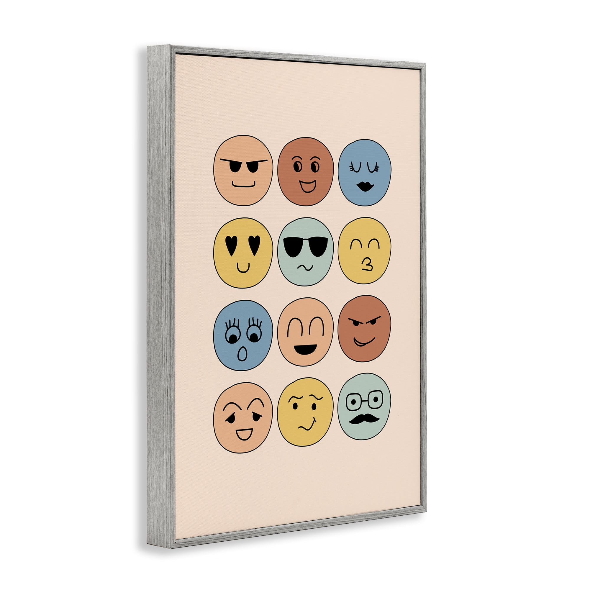 Stupell Industries Various Expression Smileys Novelty Painting Gray Framed Art Print Wall Art, 12 x 18