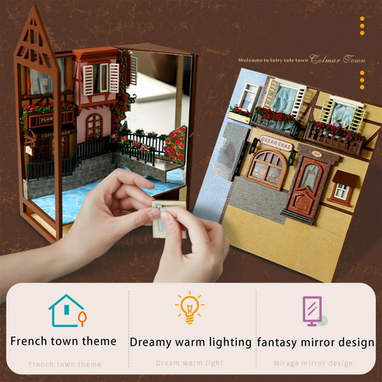 DTOWER Book Nook Kit 3D Wooden Puzzle Bookends Magic Book House Model with  Lights(Detective Famous Agency) 