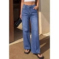 thumbnail image 2 of BTFBM Jeans for Women Summer High Waisted Button Straight Leg Stretchy Cropped Raw Hem Trendy Denim Pants Pockets, 2 of 8