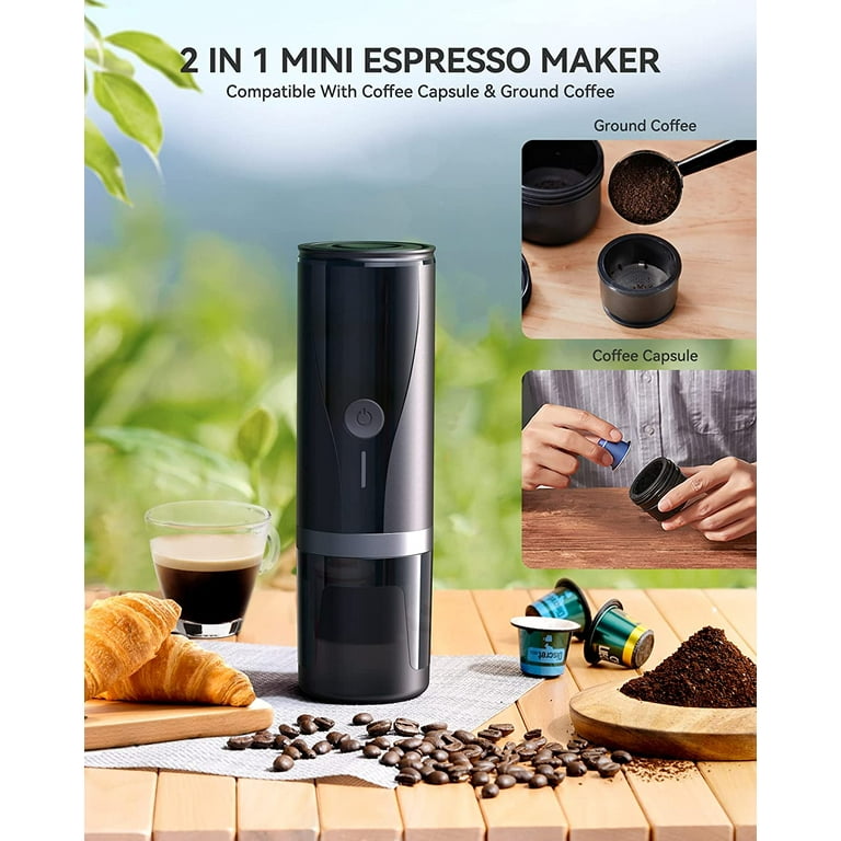  Outin Nano Portable Electric Espresso Machine with 3-4 Min  Self-Heating, 20 Bar Mini Small 12V 24V Car Coffee Maker, With NS Capsule &  Ground for Camping, Travel, RV, Hiking, Office: Home