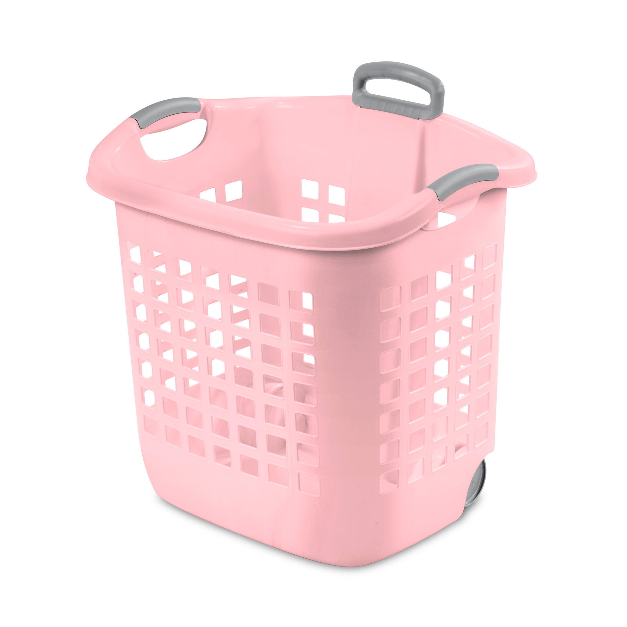 Sterilite Ultra Wheeled Laundry Basket, 1.7 Bushel with Handles, Pink Frost, 4 Pack
