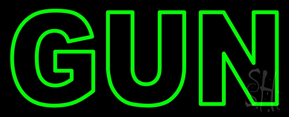 Green Gun LED Neon Sign 13 x 32 - inches, Black Square Cut Acrylic ...