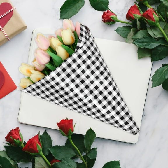 Masteelf 20pcs Flower Wrapping Paper Bouquet Wrapping Papers Black White Plaid Floral Wrapping Paper Florist Supplies For Wedding Birthday Graduation Diy Flower