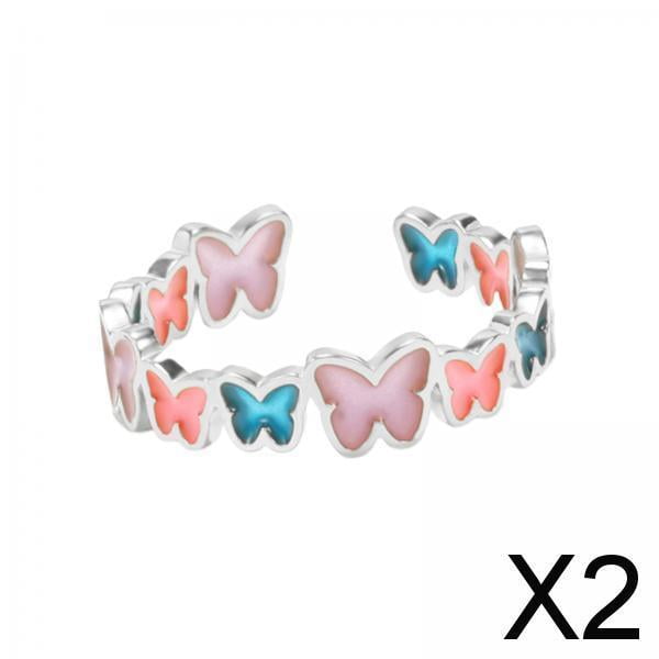 Anillo de Mariposa Que en La Oscuridad, Anillo de Declaración, Anillo Ajustable, Banda de Elegante, Anillo Luminoso Minimalista, Joyería P 2 piezas