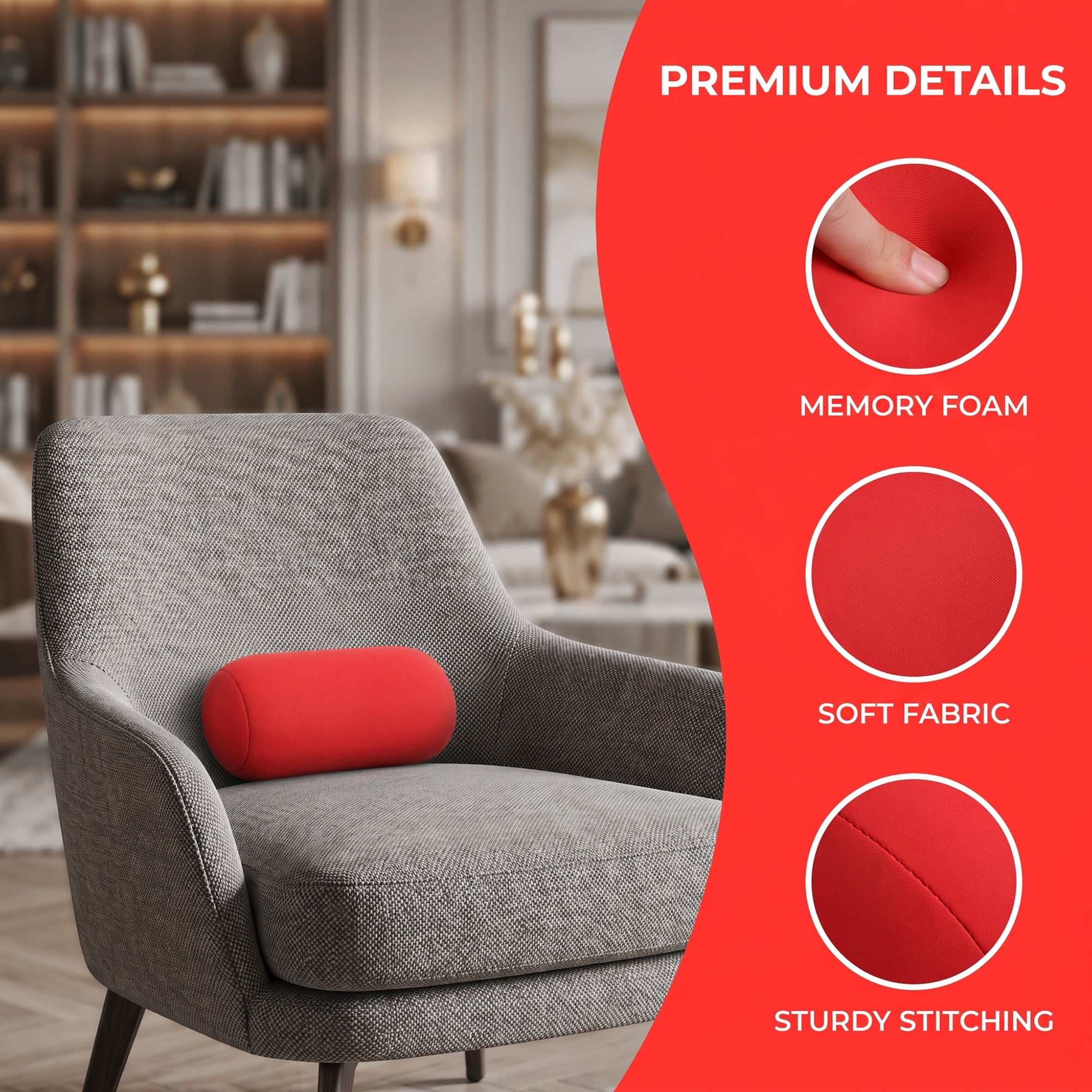 Unique Bargains Lumbar Support Pillow Foam Particle Back Support Red 11.8" x 6.3"