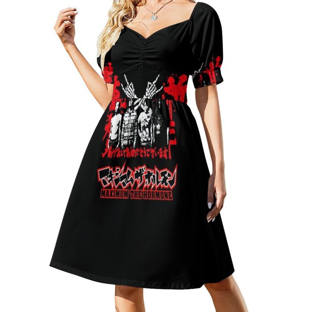 Maximum The Horm Japan metal vestido de manga corta vestido de cumpleaños vestidos largos de mujer vestido suelto de mujer
