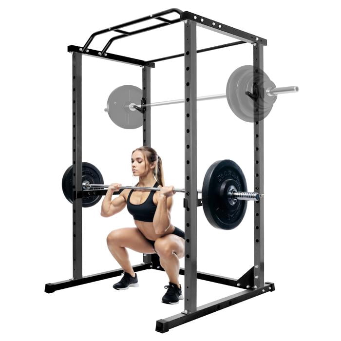 Black Power Rack, 44.3" (L) × 45.6" (W) × 81.5" (H), Rugged Steel Frame, Easy Assembly, 1200LBS, Long-Lasting Durability, Lifting Cage, Home Gym, Loft, Small Apartment