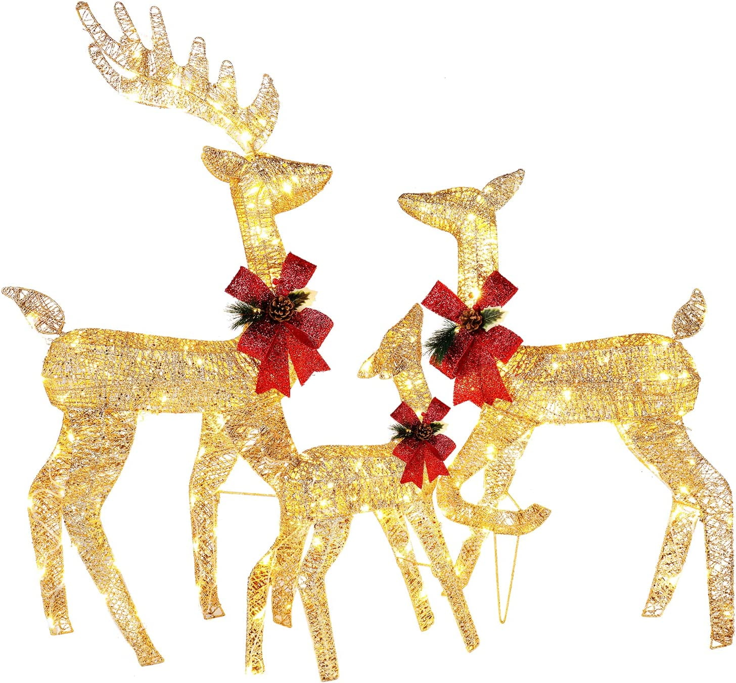VINGLI Large Lighted Deer Family Set Outdoor Christmas Decorations with
