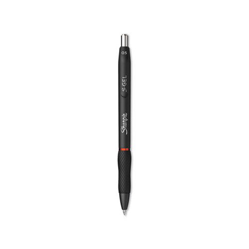 SGel Retractable Gel Pen Fine 0.5 mm, Red Ink, Black Barrel, Dozen